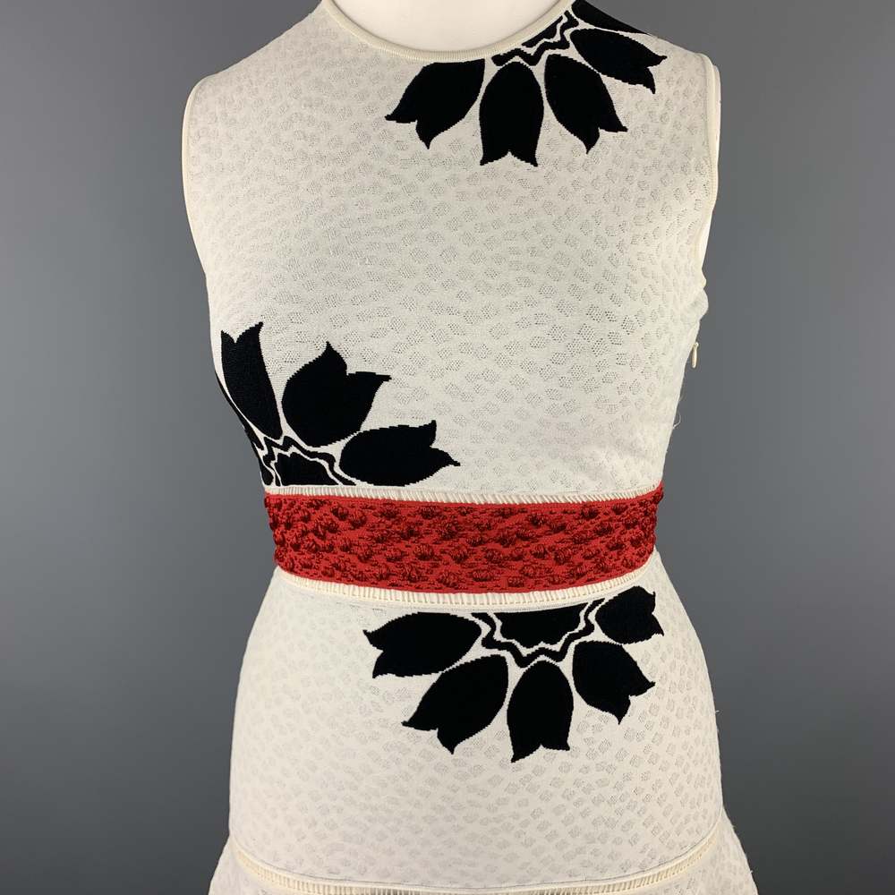 ALEXANDER MCQUEEN White & Black Floral Ruffle Skirt Cocktail Dress - Picture 2 of 7